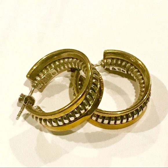 SILPADA Sterling Silver 925 Two Tone Hoop Earrings P0382 - Picture 4 of 16